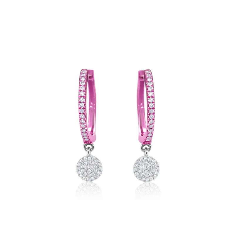 Pink Rhodium Diamond Disc Charm Huggies sold by Meira T