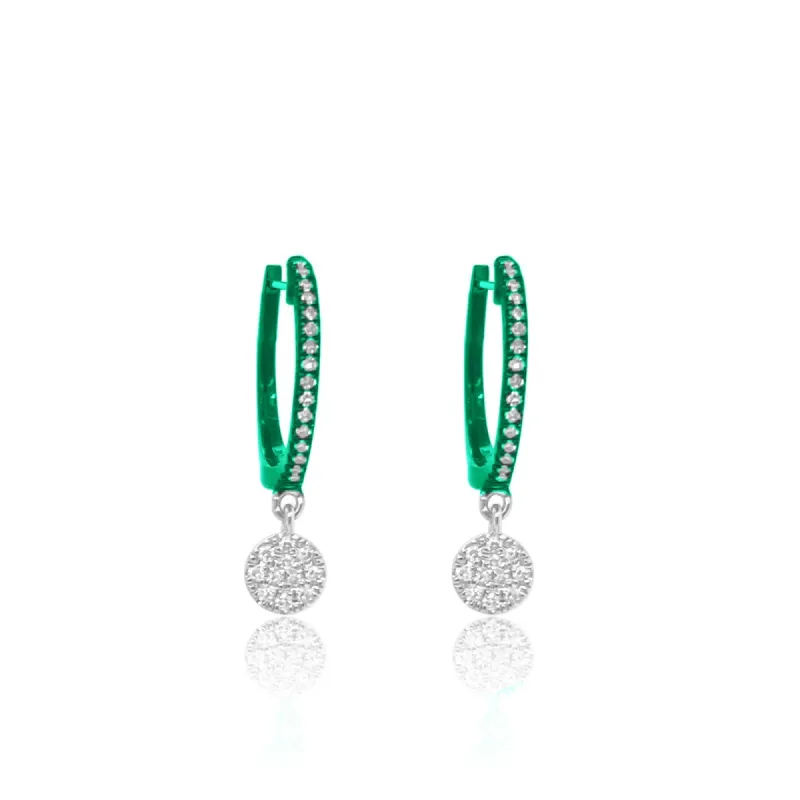 Green Rhodium Diamond Disc Charm Huggies sold by Meira T