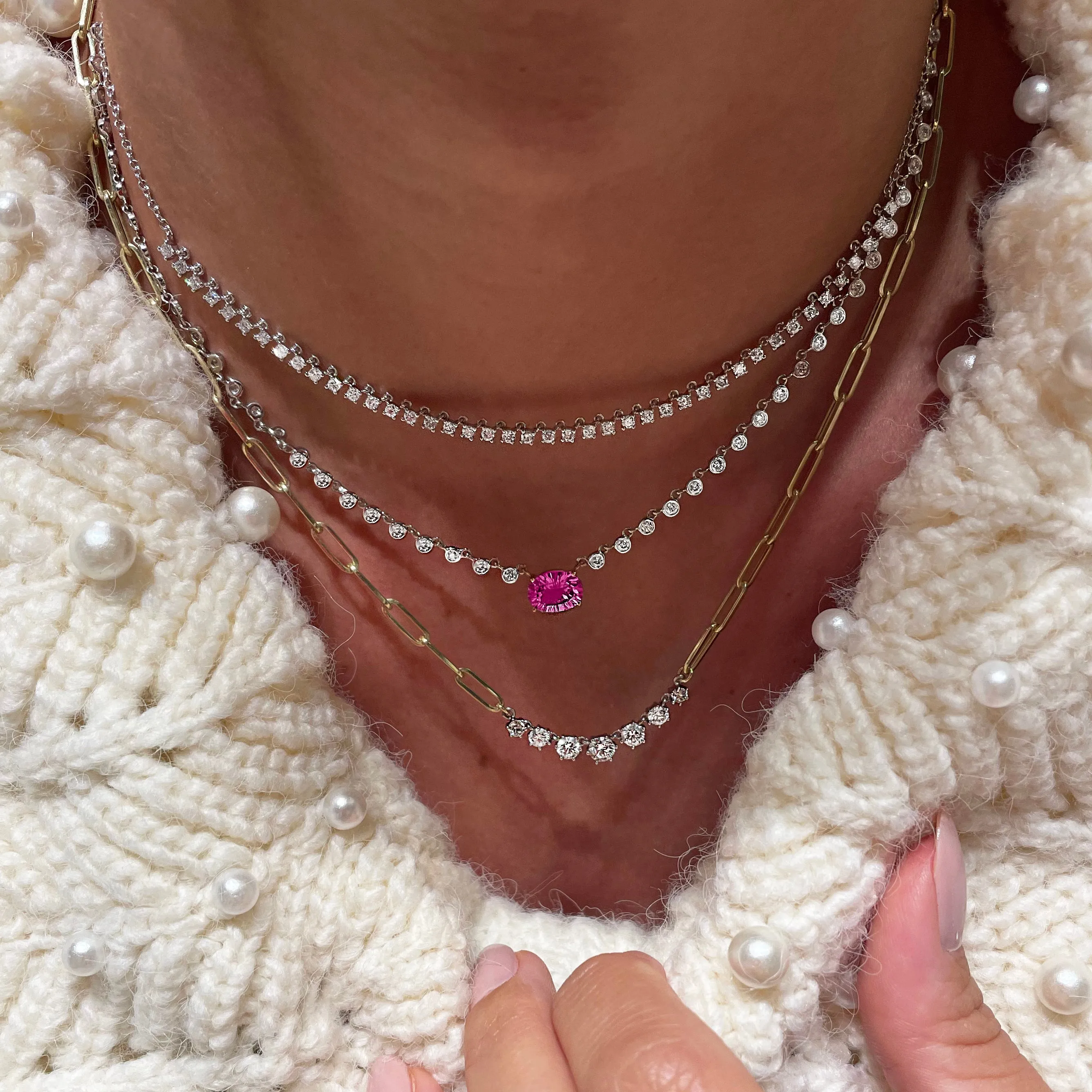 Paperclip Diamond Necklace sold by Meira T product image thumbnail 3