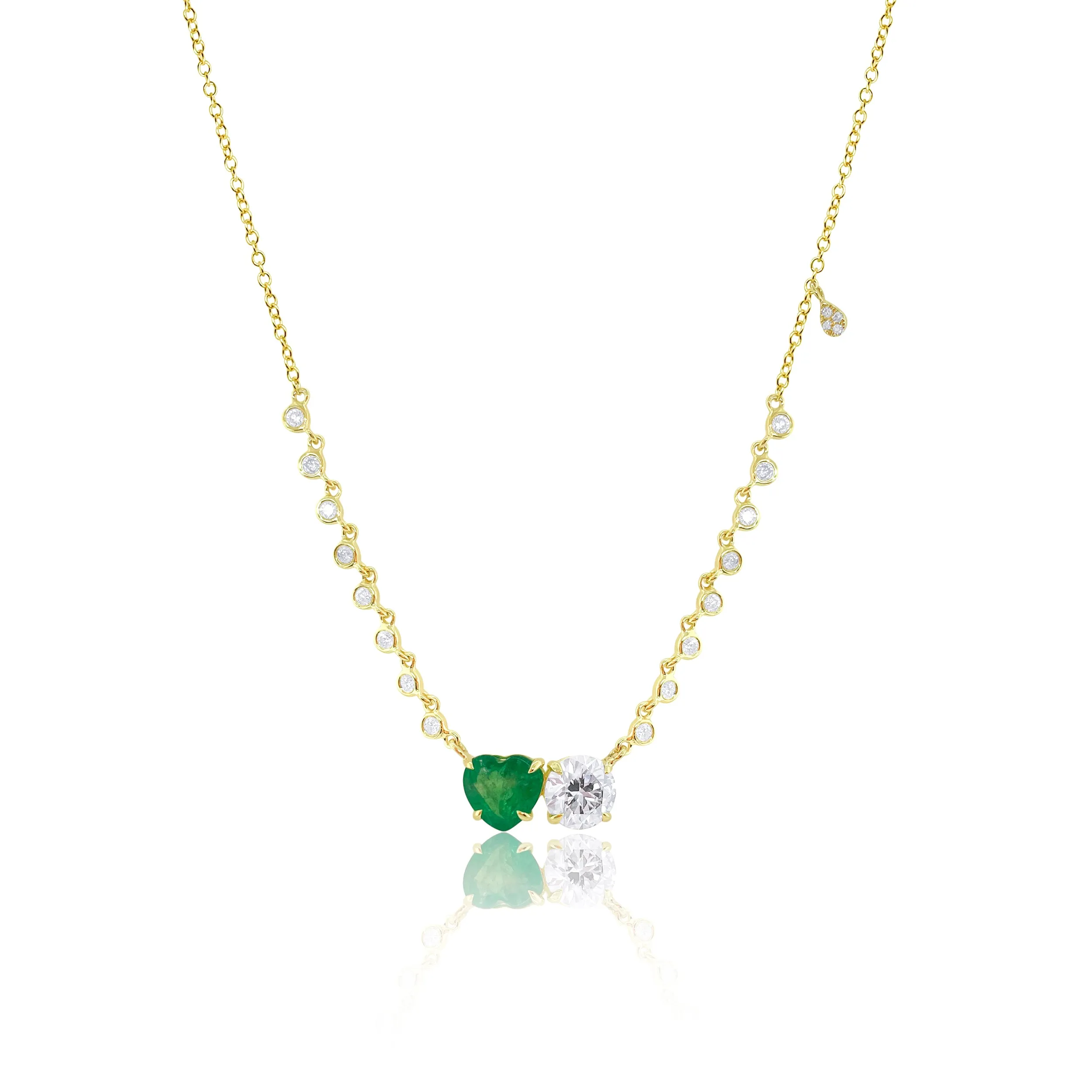 Yellow Gold Two Stoned Diamond and Emerald Necklace sold by Meira T