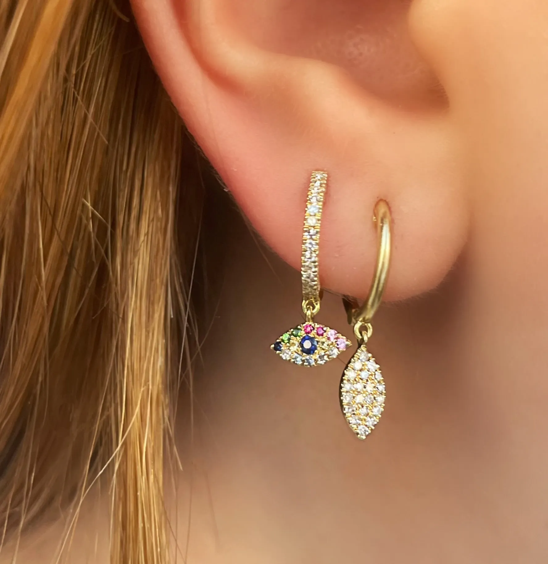 Rainbow Evil Eye Huggie (single) HALF PAIR sold by Meira T product image thumbnail 2