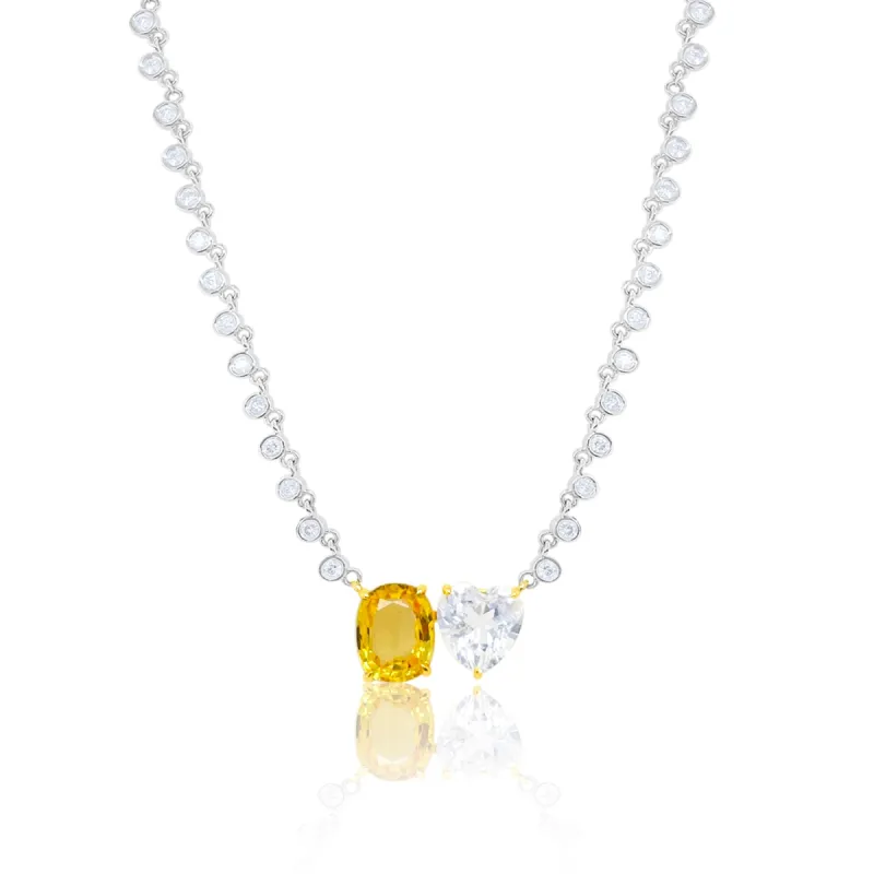 White Gold Yellow Sapphire and Moissanite Heart Necklace sold by Meira T