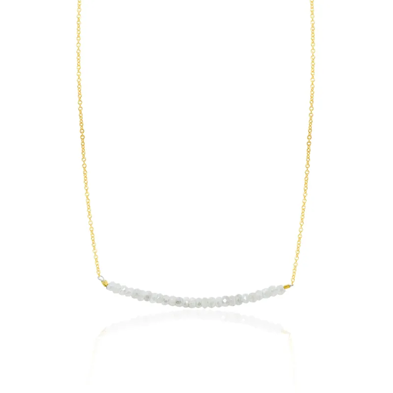 White Sapphire and 14kt Yellow Gold Bead Necklace 18 inches Adjustable sold by Meira T