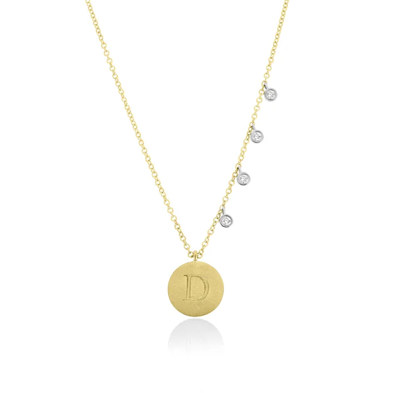 Engraved Initial Disc Necklace with Diamond Bezels sold by Meira T