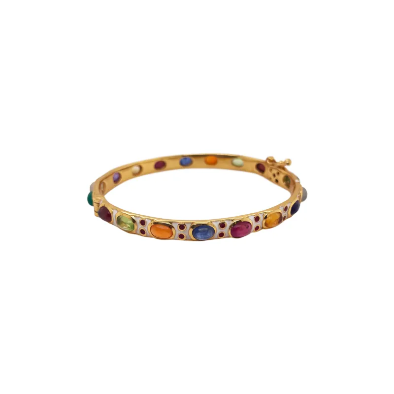Gold Plated and White Enamel Multicolor Gemstone Bangle sold by Meira T