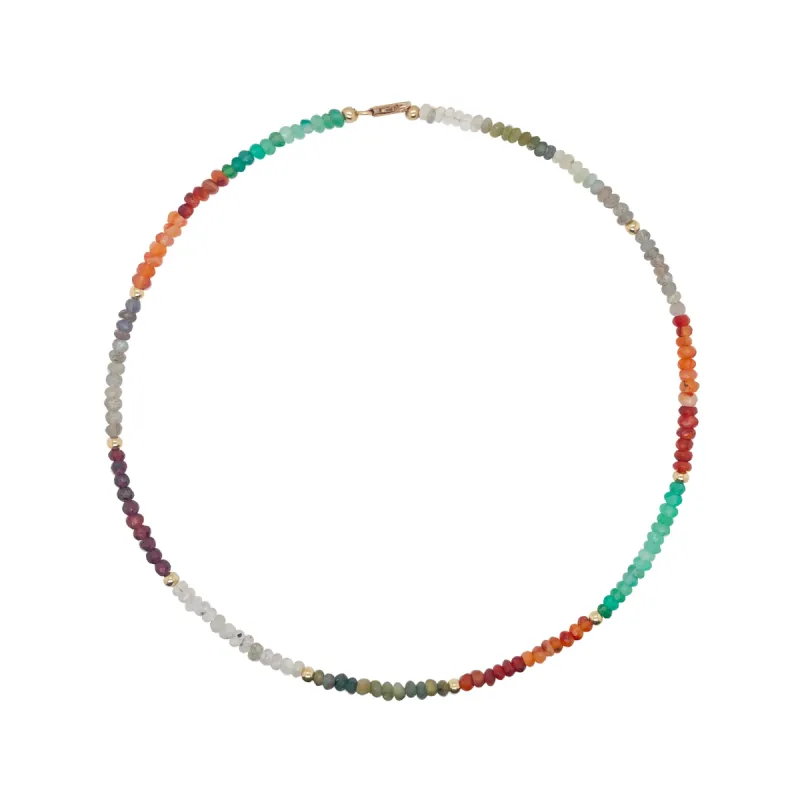 Multicolor Jewel Tone Stone and Gold Beaded Necklace sold by Meira T