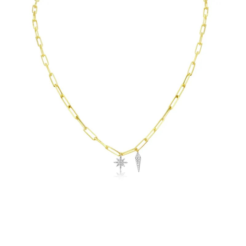 Yellow Gold Paperclip and Starburst Necklace sold by Meira T