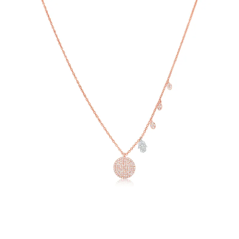 Rose Gold Disc Hamsa Diamond Necklace sold by Meira T