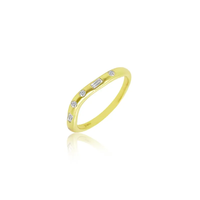 Curved Brushed Gold Diamond Ring sold by Meira T