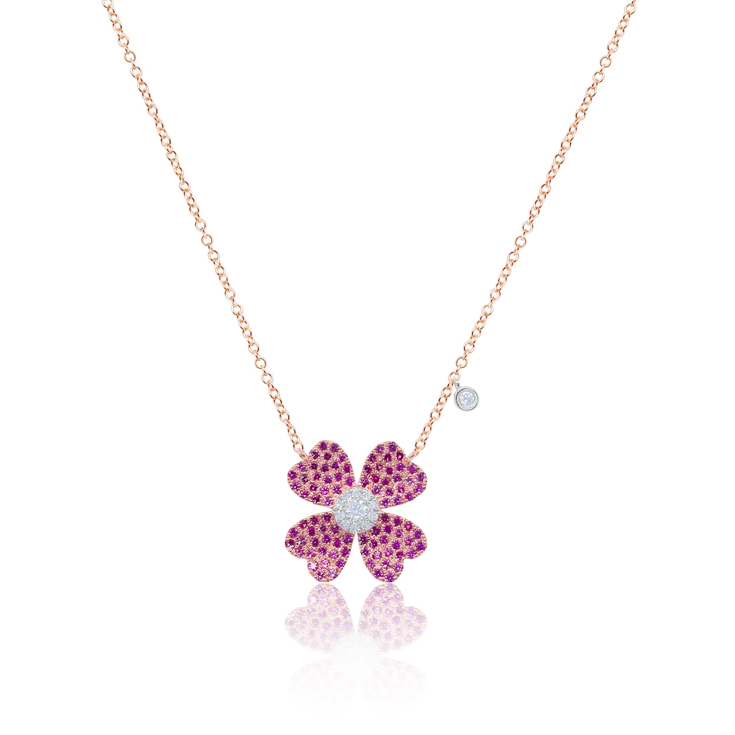 Pink Sapphire Diamond Rose Gold Flower Necklace sold by Meira T