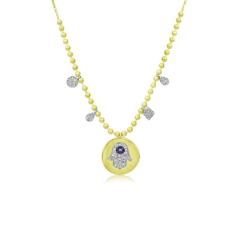 Yellow Gold Spot Chain Diamond Hamsa Necklace sold by Meira T
