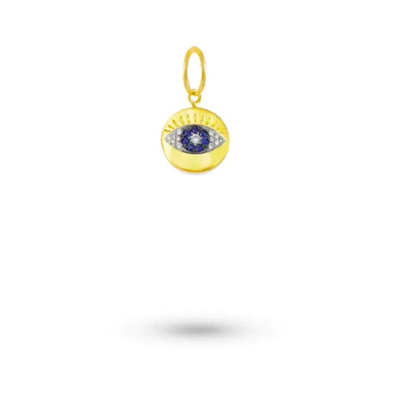 14kt Yellow Gold Eye Charm with Diamonds and Sapphires sold by Meira T