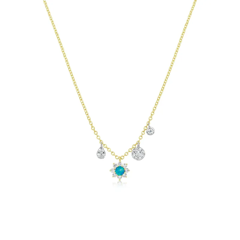 Yellow Gold Opal and Diamond Flower Necklace sold by Meira T