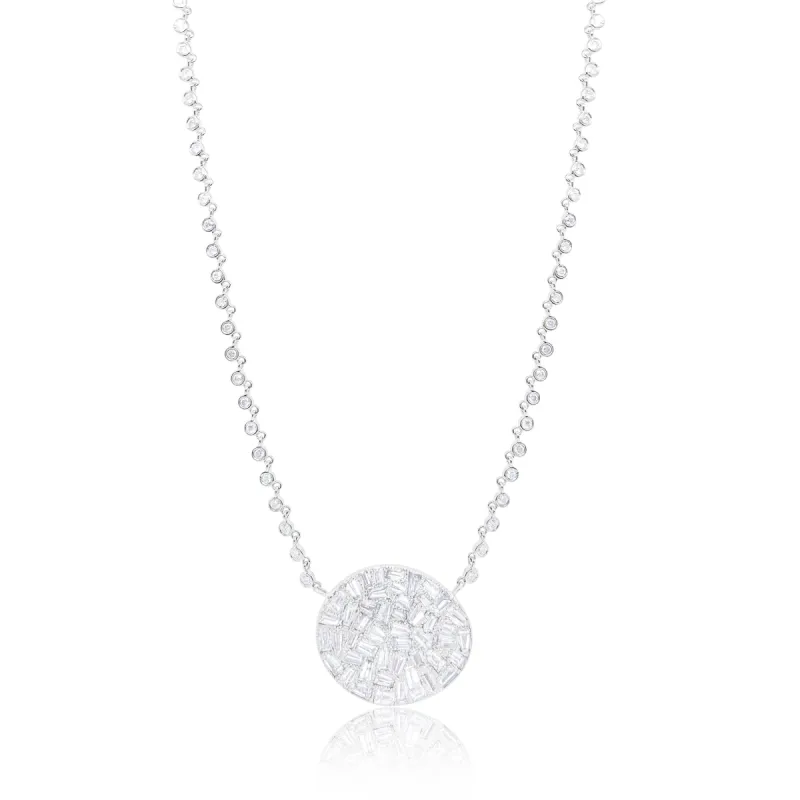 White Gold Diamond Baguette Disc Necklace 3.28 ct sold by Meira T