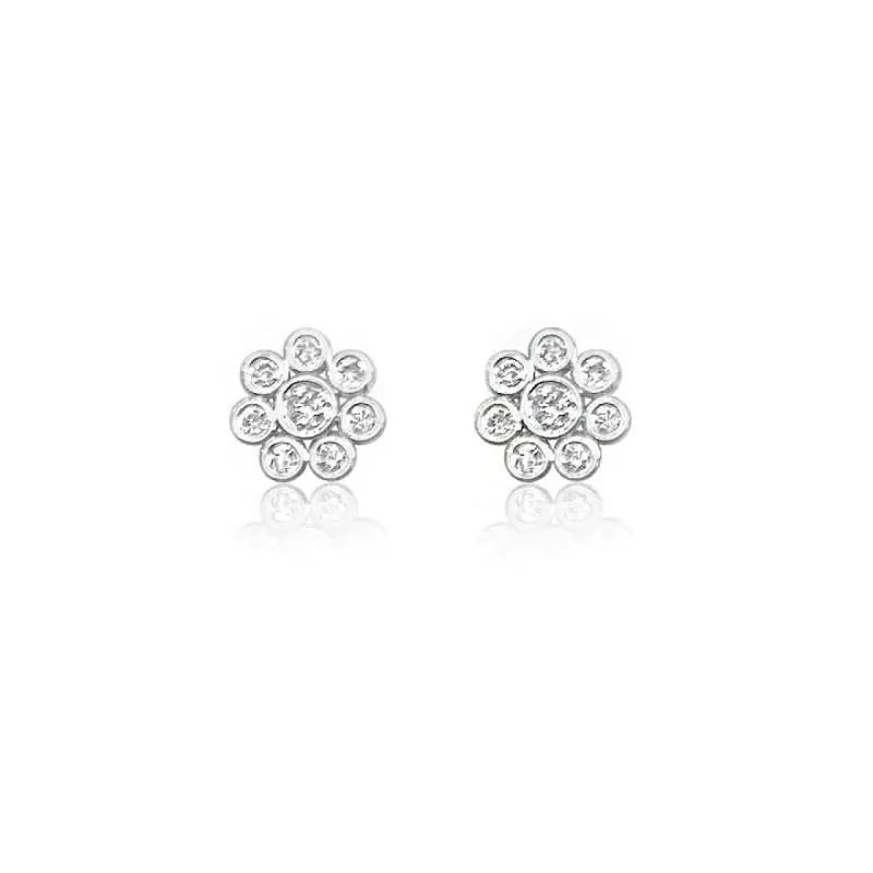 White Gold Bezel Flower Earrings sold by Meira T