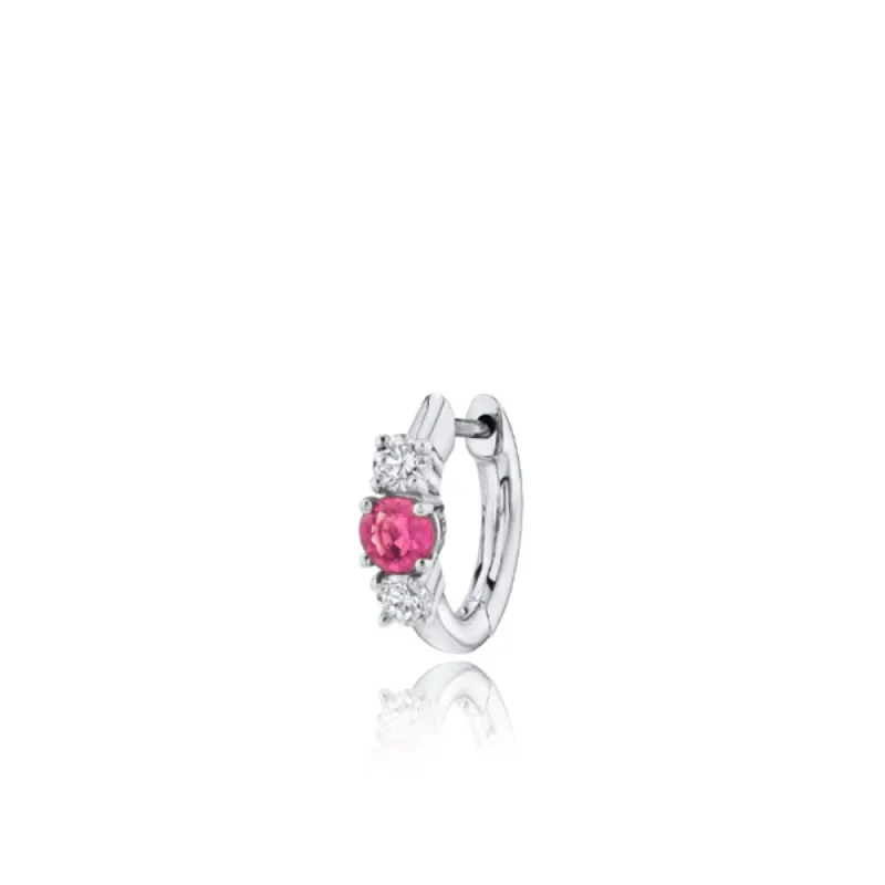 Single White Gold Pink Sapphire and Diamond Huggie sold by Meira T