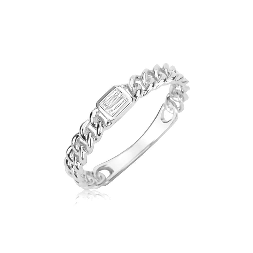 Diamond center White Gold Cuban link Ring sold by Meira T