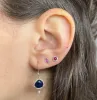 Blue Sapphire Drop Earrings with Bezel Set Diamond sold by Meira T