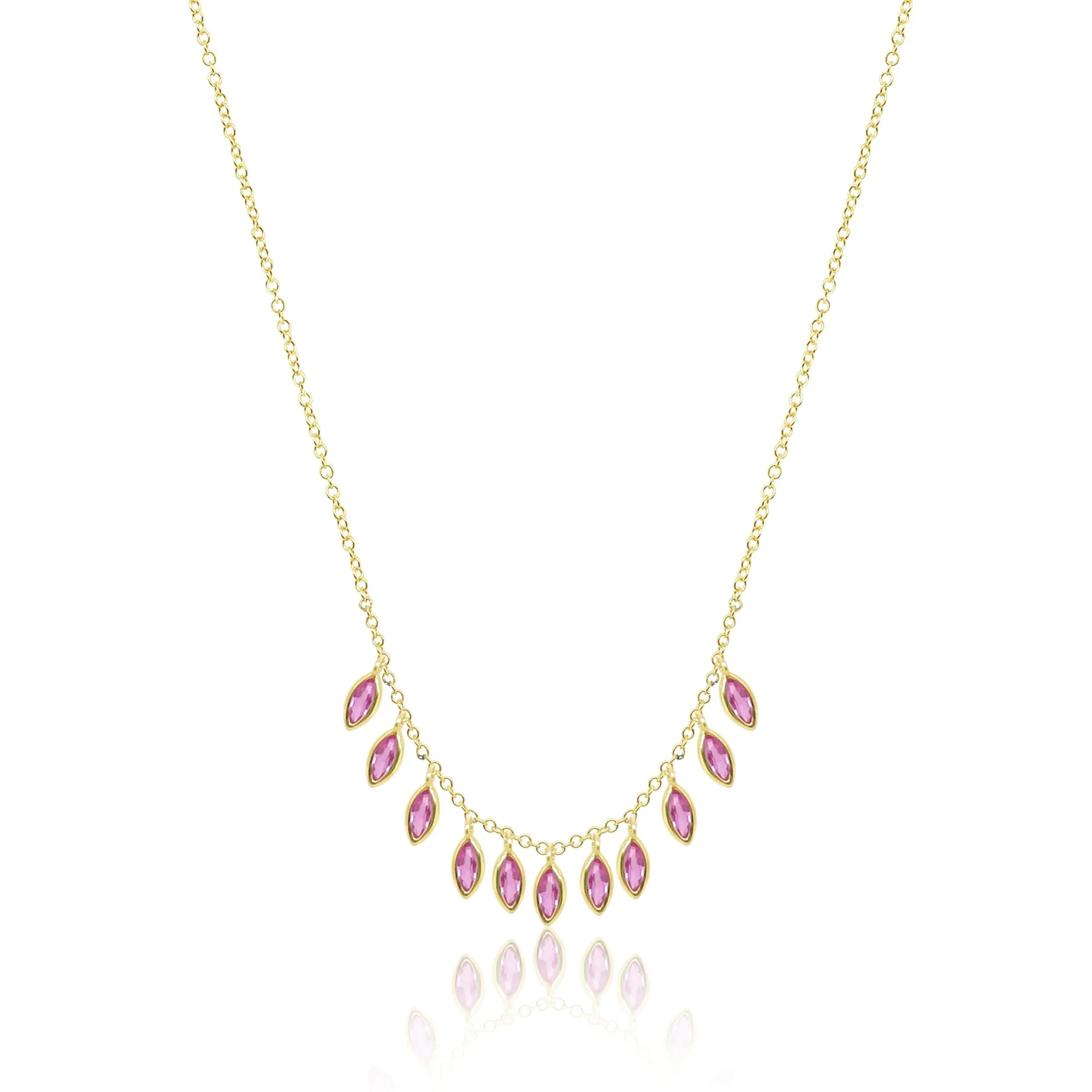 Yellow Gold Pink Sapphire and Diamond Drop Necklace sold by Meira T