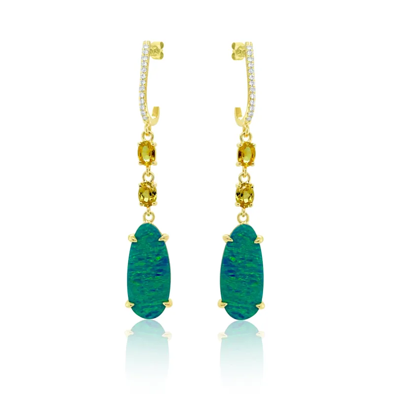 Yellow Gold Opal Drop Earrings sold by Meira T