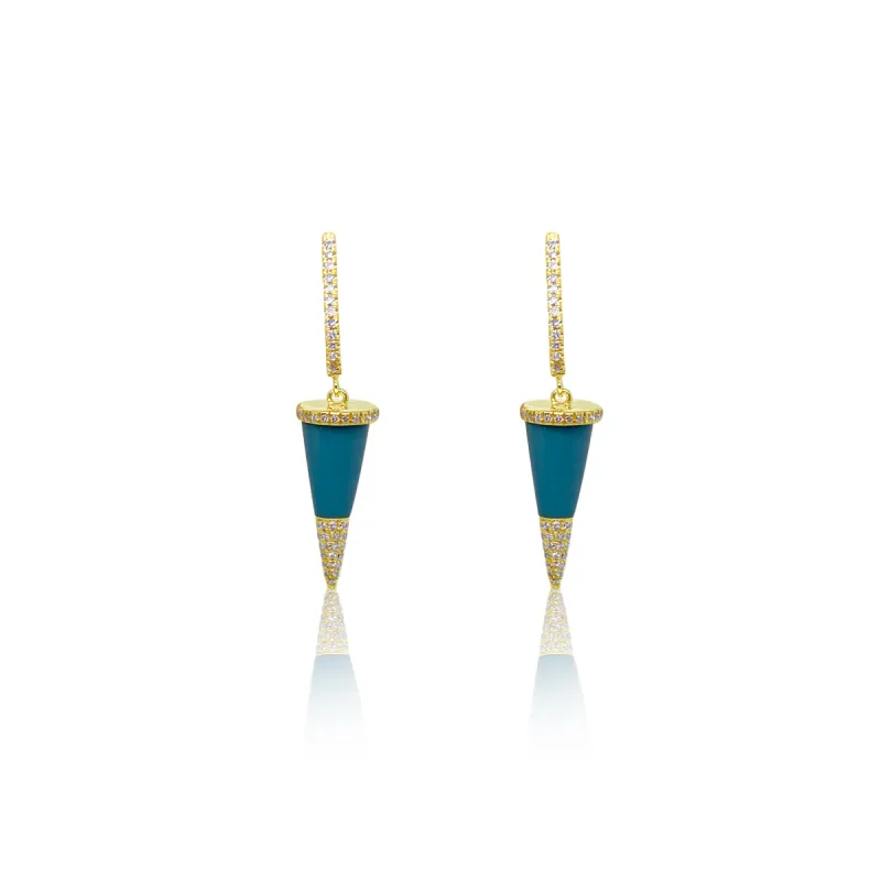 14kt Yellow Gold Diamond Turquoise Spike Earrings sold by Meira T