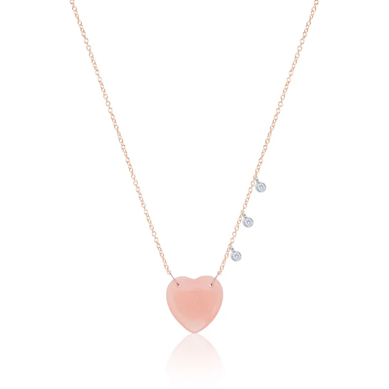 Rose Gold Diamond Bezel Pink Opal Heart Necklace sold by Meira T