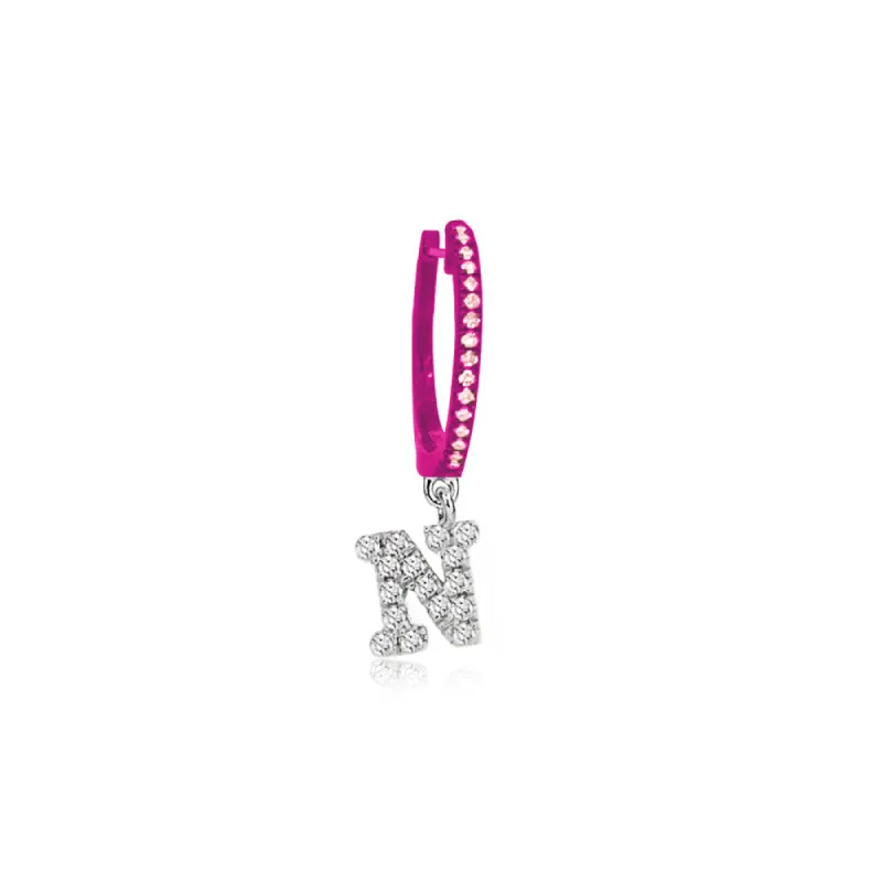 Electric Pink Initial Diamond Huggie sold by Meira T