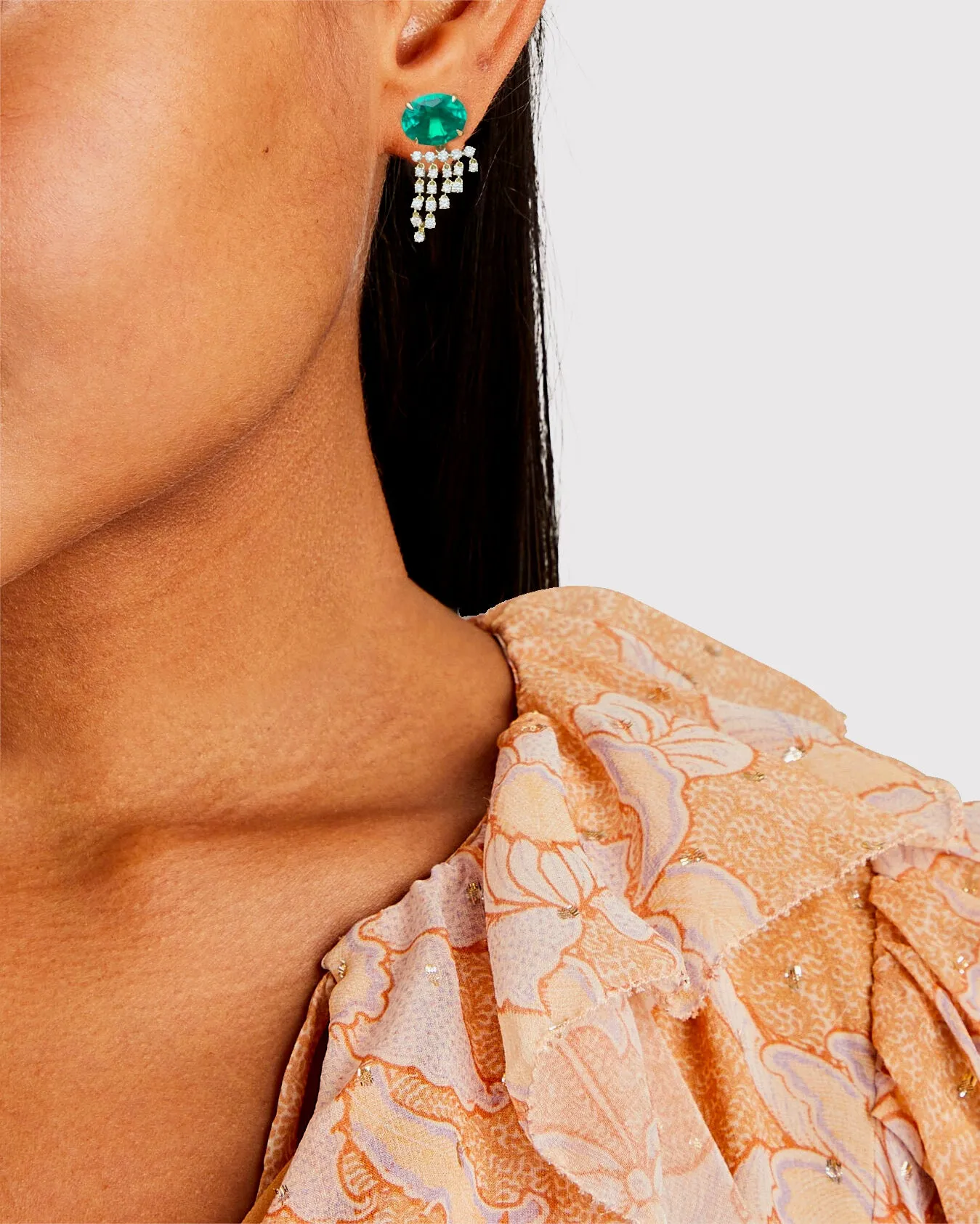 Yellow Gold Natural Diamond and Lab Emerald Earrings sold by Meira T product image thumbnail 2