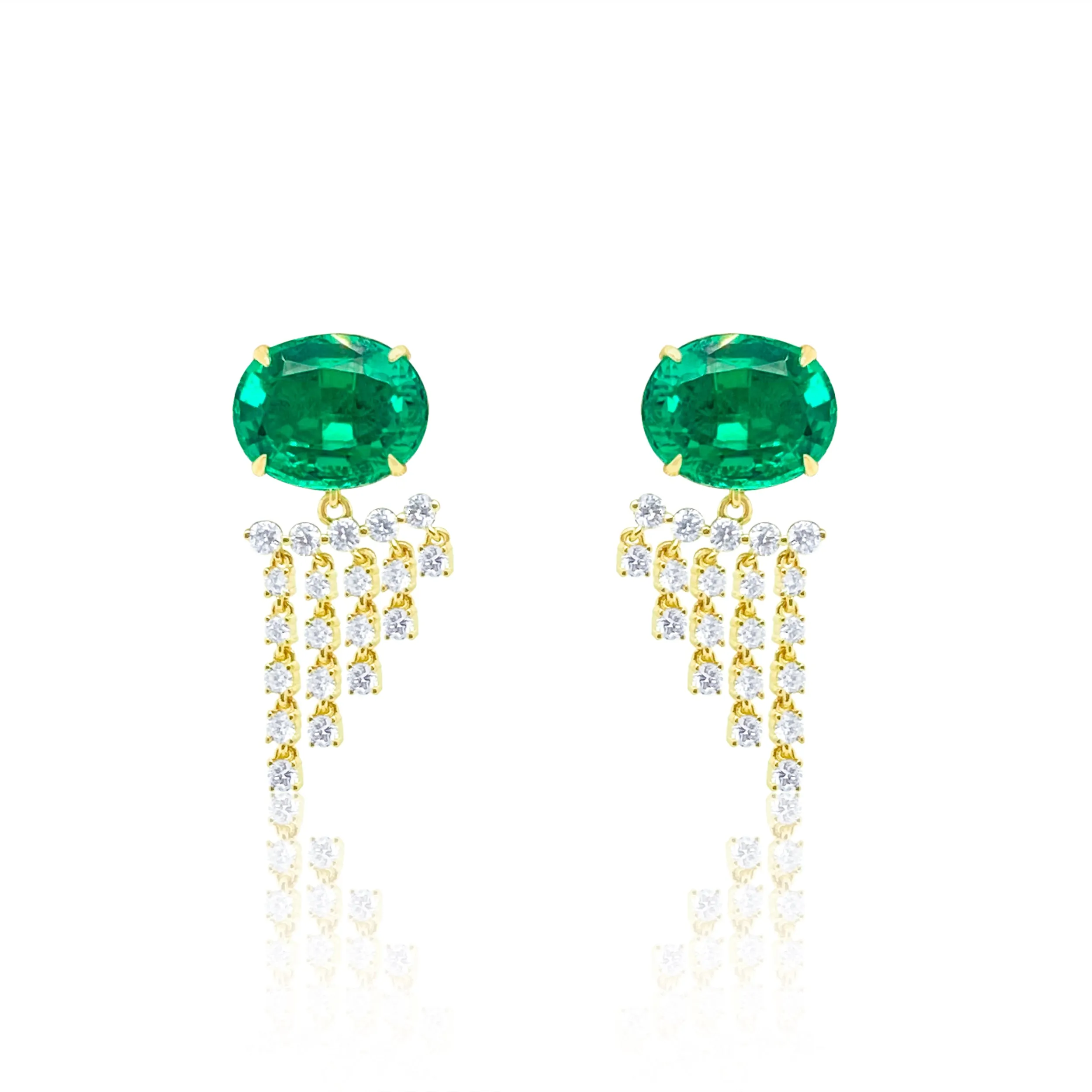 Yellow Gold Natural Diamond and Lab Emerald Earrings sold by Meira T