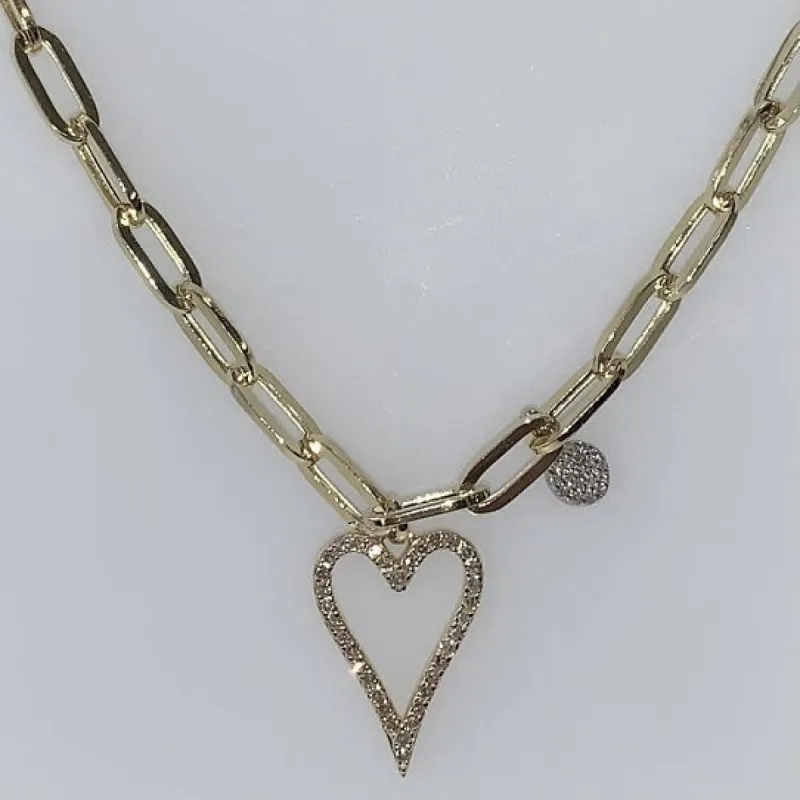 Yellow Gold Diamond Heart Necklace On Paper Clip Chain sold by Meira T