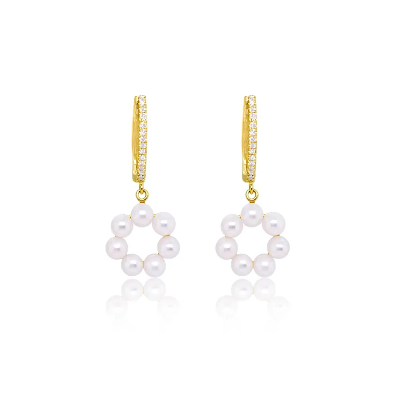Yellow Gold and Pearl Huggies sold by Meira T