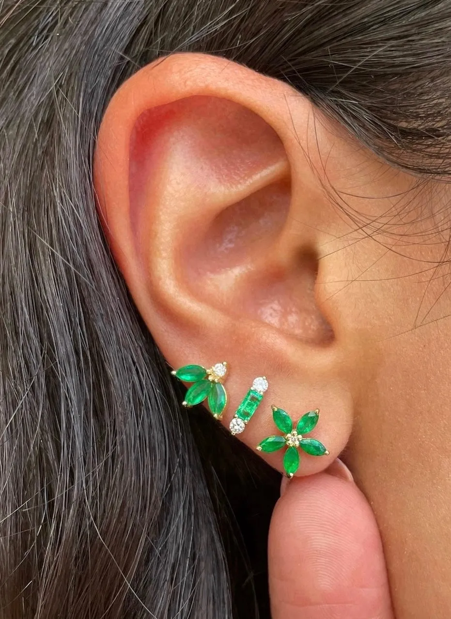 Yellow Gold Emerald Half Flower Studs sold by Meira T product image thumbnail 2