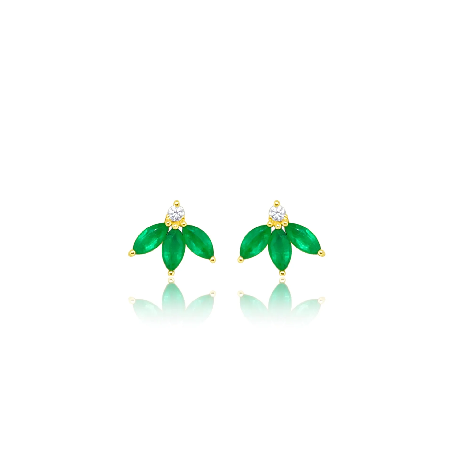 Yellow Gold Emerald Half Flower Studs sold by Meira T