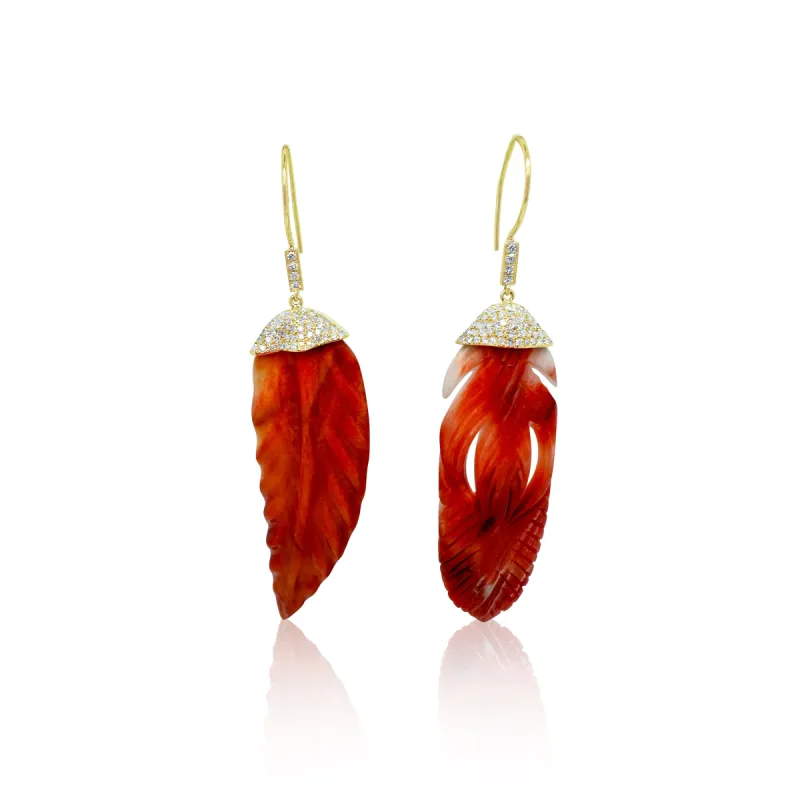 Yellow Gold Diamond Coral Earrings sold by Meira T