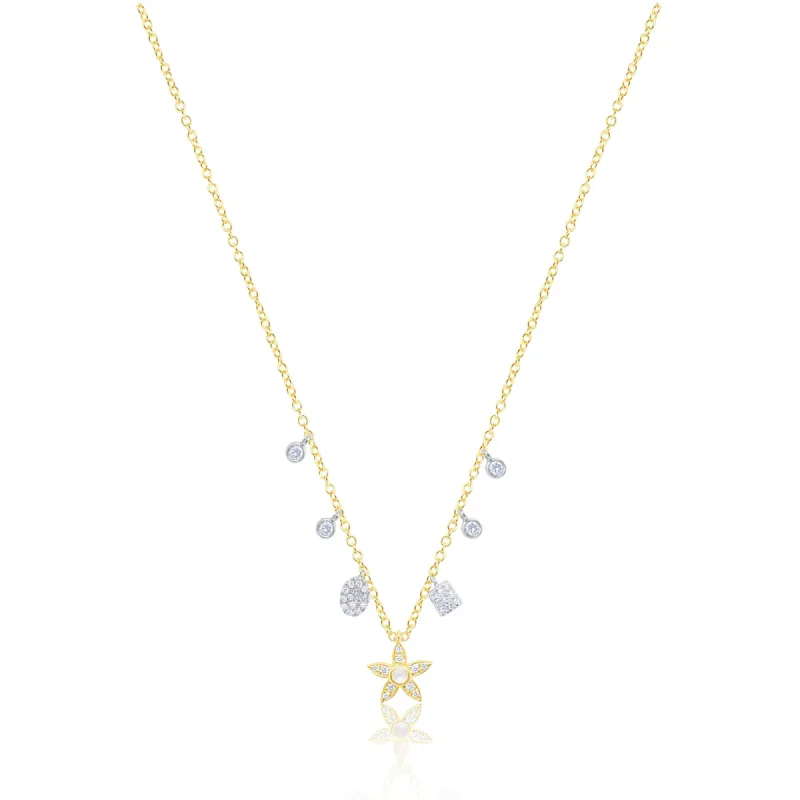 Two Tone Gold Moonstone Flower Diamond Necklace sold by Meira T
