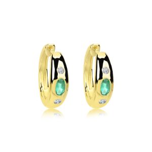 Yellow Gold Emerald and Diamond Huggies sold by Meira T