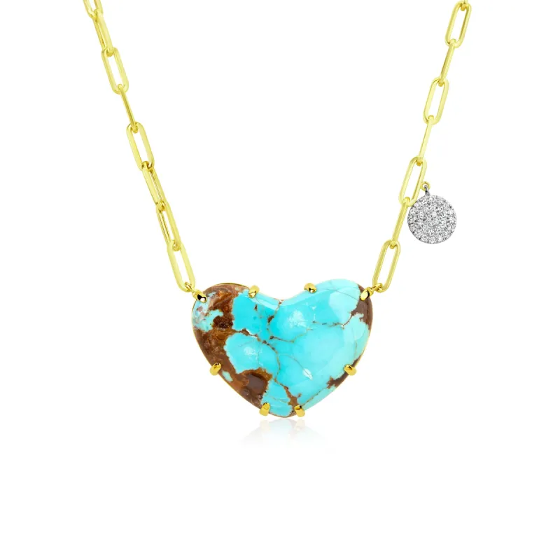 Paperclip Turquoise Heart and Diamond Necklace sold by Meira T