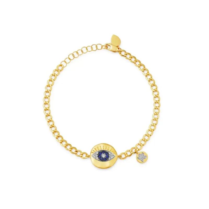 Evil Eye Bracelet With Diamonds and Cuban Chain sold by Meira T