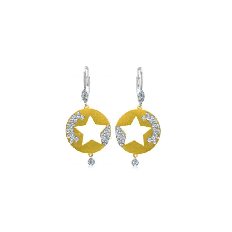Yellow Gold Cut Out Star and Diamond Earrings sold by Meira T