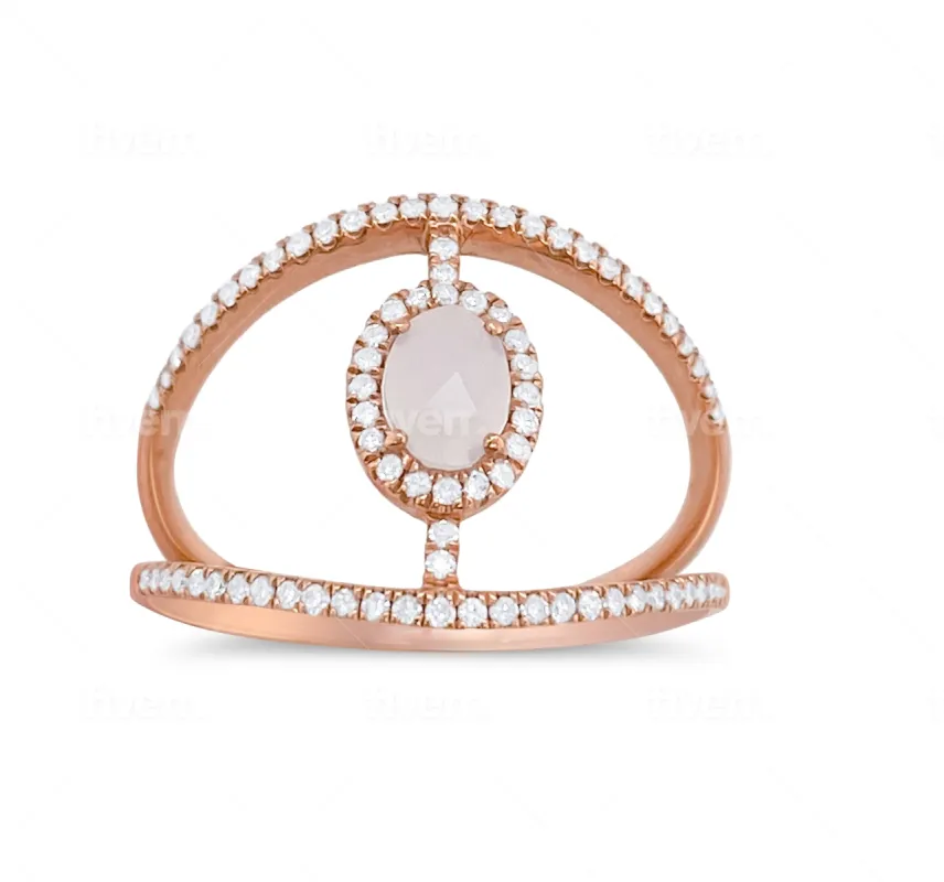 Rose Gold Center Pink Chalcedony Ring sold by Meira T