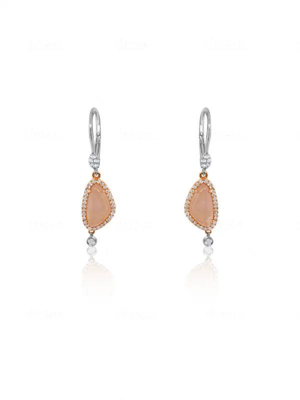 Rose Quartz Diamond Dangle Earrings sold by Meira T