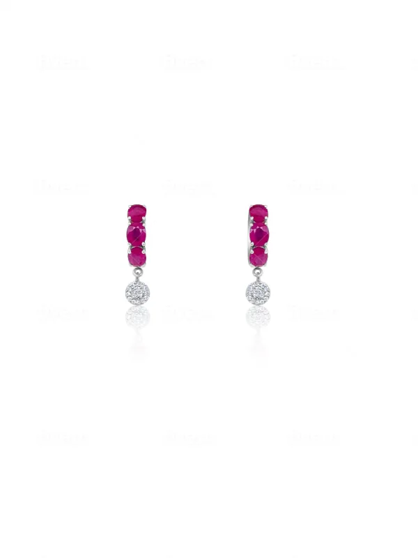 White Gold Ruby and Diamond Huggies sold by Meira T