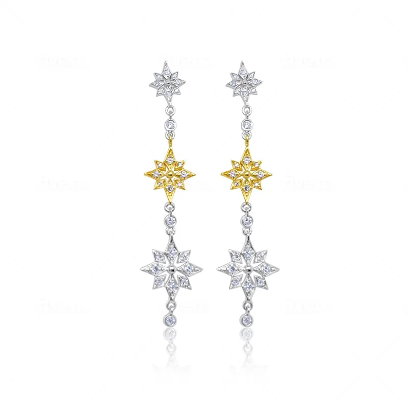 Two Tone Drop Diamond Starburst Earrings sold by Meira T