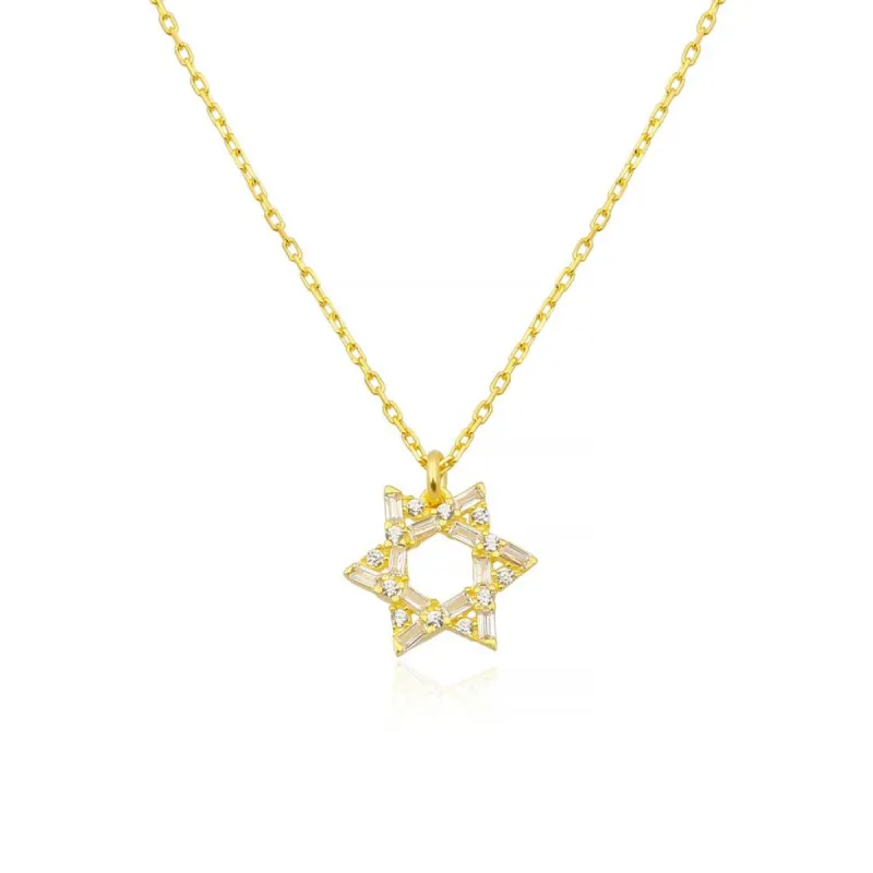 Small Size Dainty Gold Plated and CZ Jewish Star of David Necklace sold by Meira T