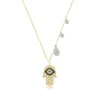 Hamsa & Evil Gold Necklace With Diamond Accent Charms sold by Meira T