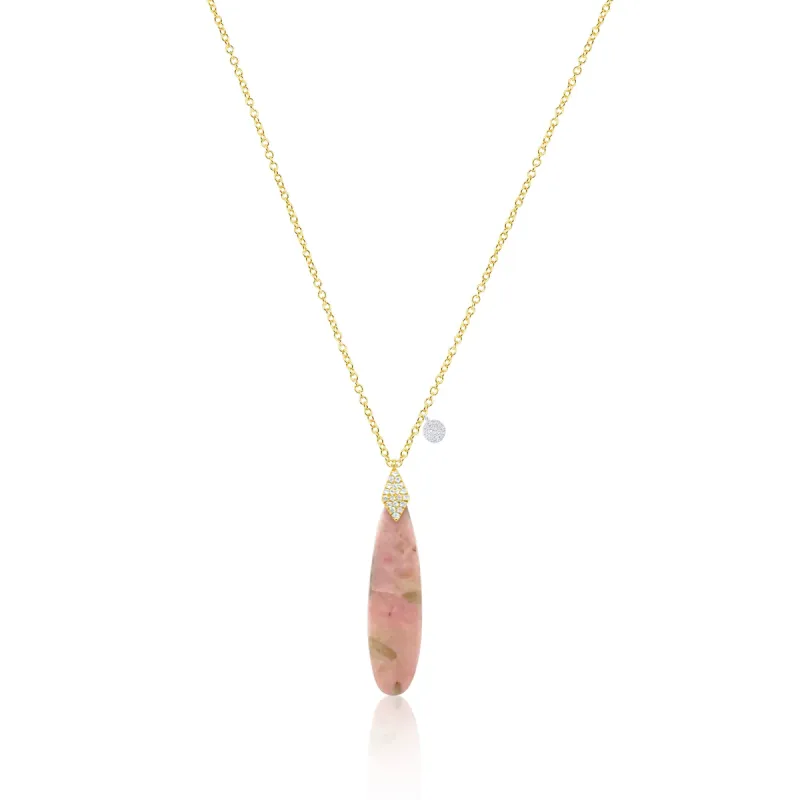 Yellow Gold Pink Opal Diamond Necklace sold by Meira T