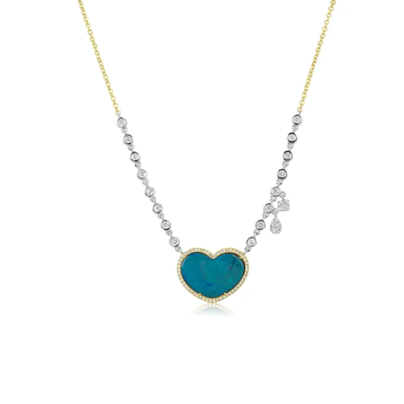 Yellow Gold Opal Heart and Diamond Necklace sold by Meira T