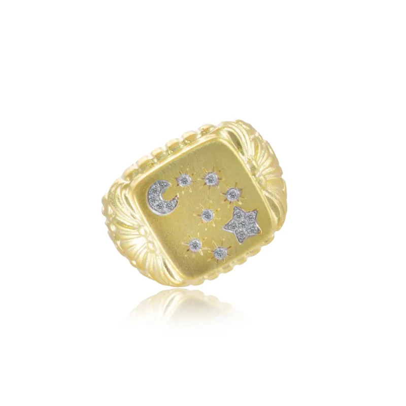 Moon and Star Diamond Yellow Gold Ring One of A Kind sold by Meira T