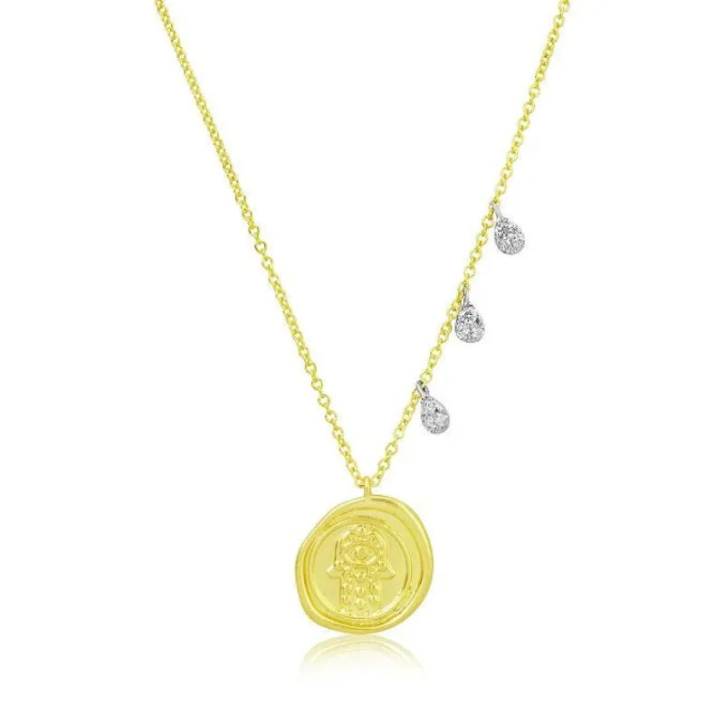 Yellow Gold Hamsa Seal and Diamond Necklace sold by Meira T