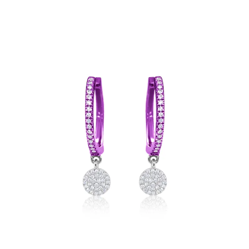 Groovy Purple Diamond Disc Charm Huggies sold by Meira T